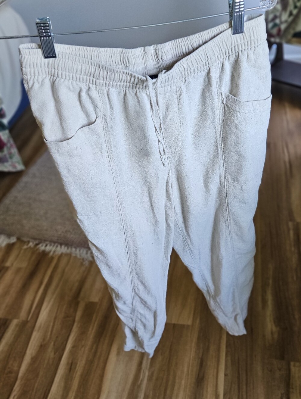 Linen Blend Oatmeal White Pants